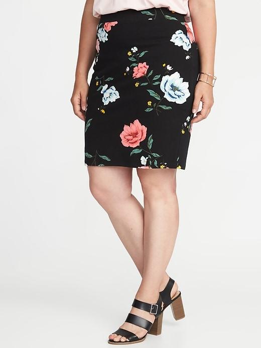 Old Navy Womens Smooth & Slim Ponte-knit Plus-size Pencil Skirt Black Floral Size 1x