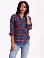 Old Navy Womens Classic Plaid Flannel Shirt Size L Tall - Maroon Plaid