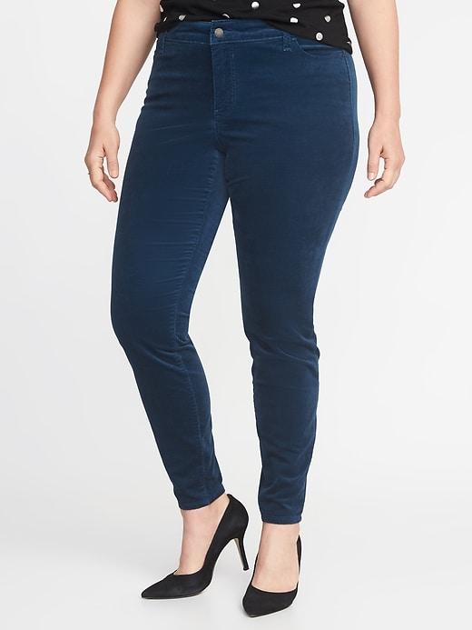 Old Navy Womens High-rise Secret-slim Pockets Plus-size Rockstar Velvet Pants Victorian Blue Size 16
