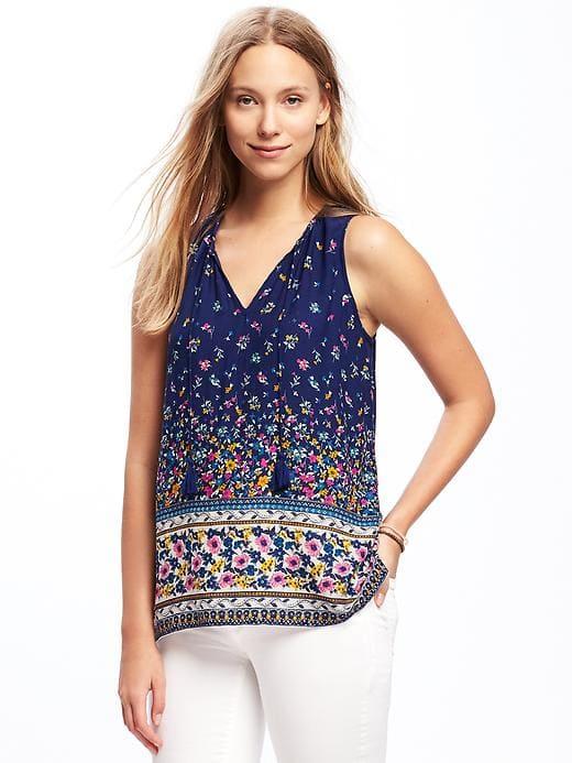 Old Navy Boho Tassel Front Tank For Women - Navy Blue Print