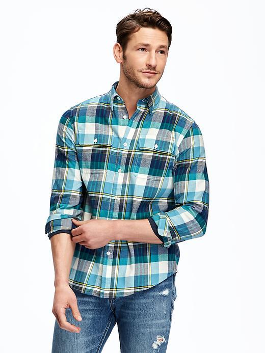 Old Navy Regular Fit Plaid Flannel Pocket Shirt For Men - Lake Shelton