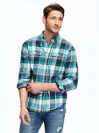 Old Navy Regular Fit Plaid Flannel Pocket Shirt For Men - Lake Shelton