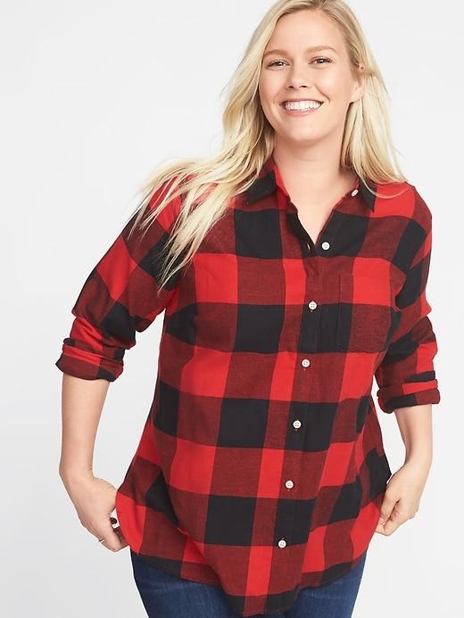 Old Navy Womens Classic Plaid No-peek Plus-size Shirt Red Buffalo Check Size 1x