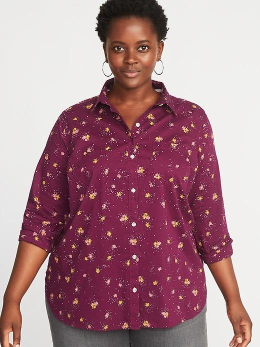 Old Navy Womens Classic No-peek Plus-size Shirt Burgundy Floral Size 1x