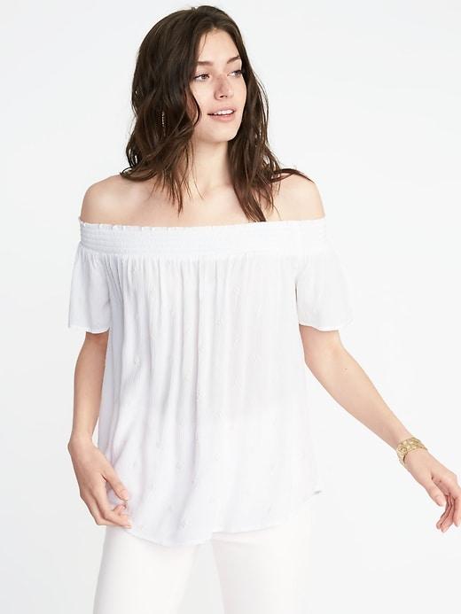Old Navy Womens Relaxed Off-the-shoulder Smocked Top For Women White Texture Size S