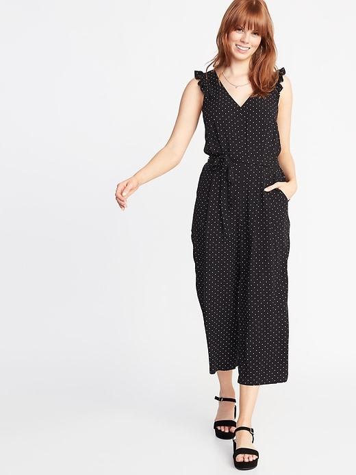 Tie-belt Flutter-sleeve Jumpsuit For Women