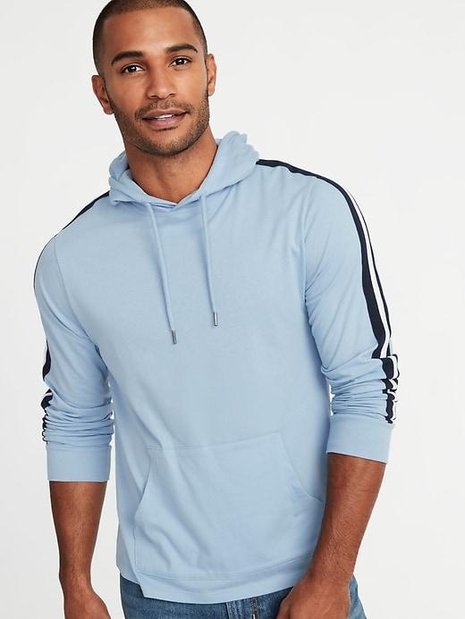 Old Navy Mens Lightweight Jersey Sleeve-stripe Pullover Hoodie For Men Watershed Size L