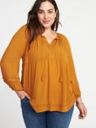 Old Navy Womens Boho Plus-size Tassel-tie Swing Top Tobacco Leaf Size 1x