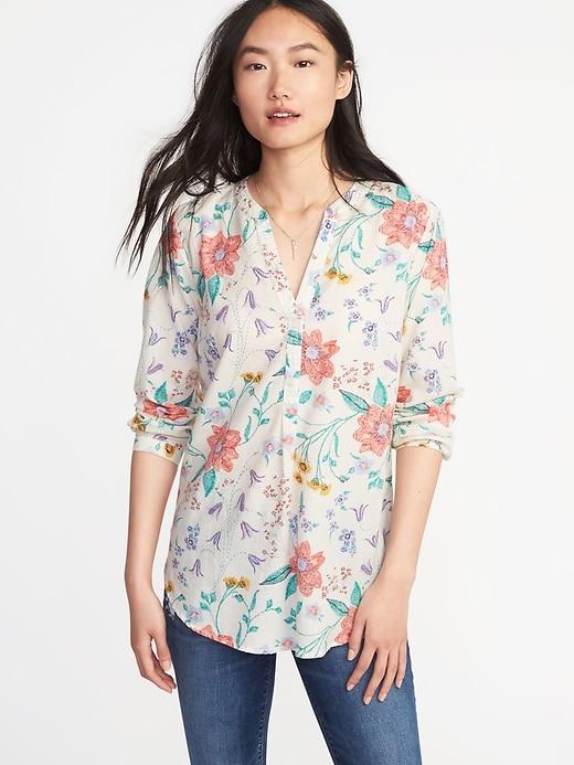 Old Navy Womens Relaxed Lightweight Popover Top For Women White Floral Size Xl