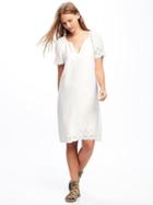 Old Navy Linen Blend Cutwork Embellished Shift Dress For Women - Calla Lily 2