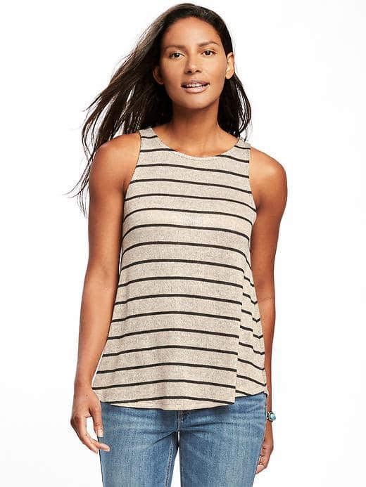 Old Navy Sweater Knit Keyhole Back Swing Tank For Women - Neutral Stripe Top