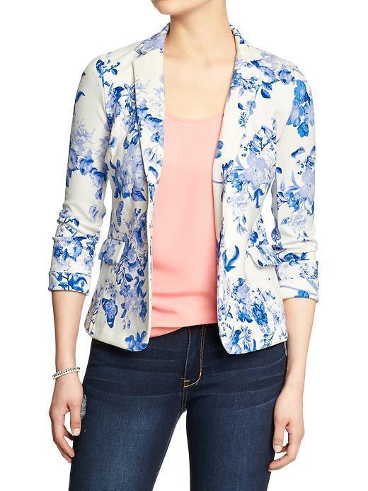 Old Navy Old Navy Womens Ponte Knit Floral Blazers - Blue Floral