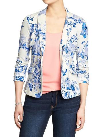 Old Navy Old Navy Womens Ponte Knit Floral Blazers - Blue Floral