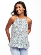 Old Navy High Neck Sleeveless Pintuck Blouse For Women - Blue Floral Top