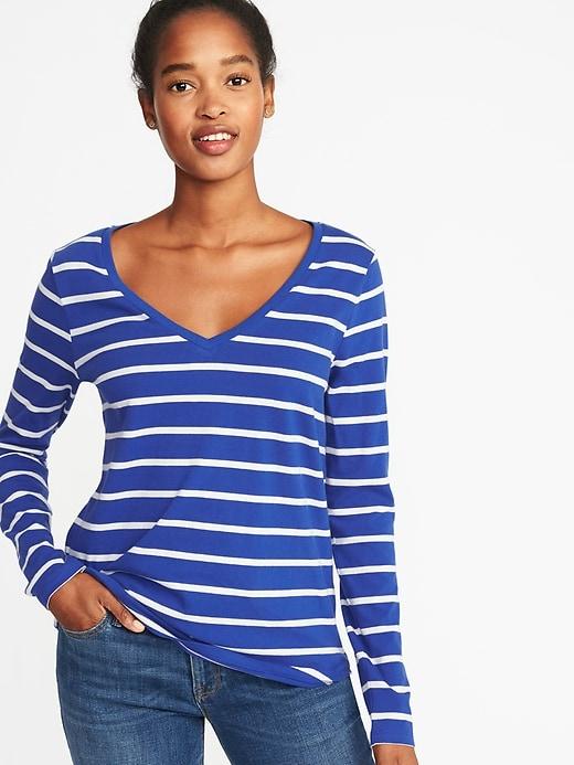 Old Navy Womens Everywear Striped V-neck Tee For Women Blue Stripe Size Xs