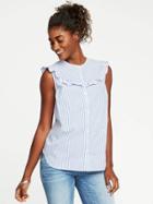 Old Navy Ruffled Yoke Sleeveless Shirt For Women - Blue/white Stripe