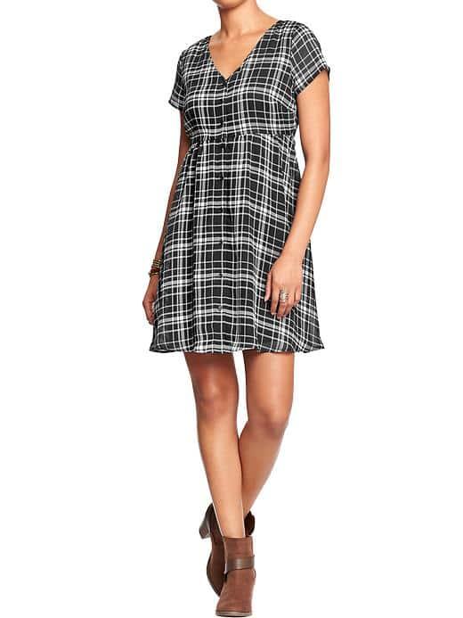 Old Navy Womens Plaid Chiffon Swing Dresses - Black Plaid