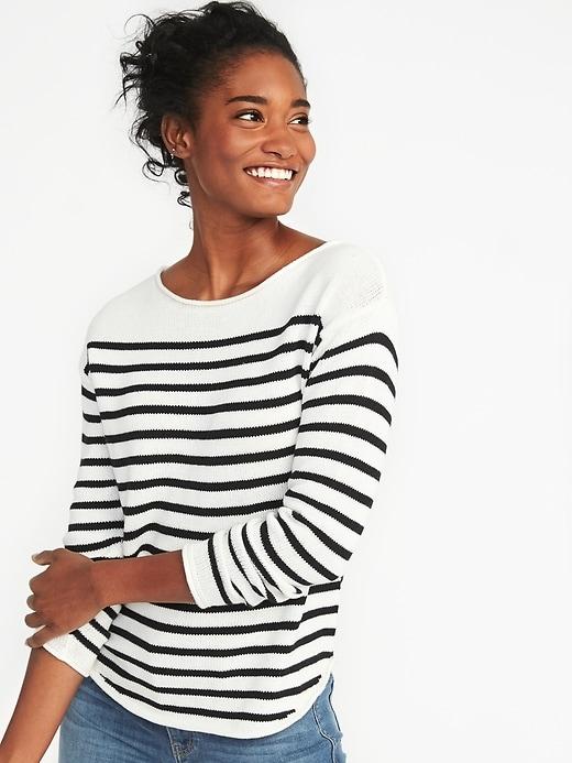 Old Navy Womens Lightweight Marled Bateau Sweater For Women Black/white Stripe Size S