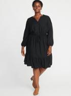 Old Navy Womens Mixed-print Waist-defined Plus-size No-peek Dress Black Size 4x