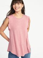 Old Navy Womens High-neck Ruffle-sleeve Luxe Tee For Women Soft Pink Size Xxl