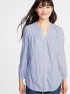 Old Navy Womens Relaxed Shirred Tunic Shirt For Women Blue/white Stripe Size L
