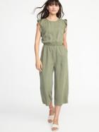 Old Navy Womens Faded Tencel Flutter-sleeve Jumpsuit For Women Olive Through This Size L