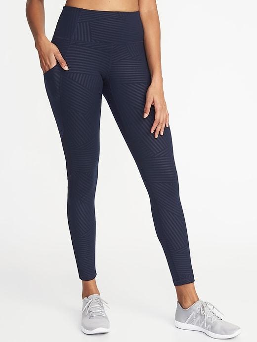 Old Navy Womens High-rise Mesh-trim Compression Pocket Leggings For Women Blue Tonal Size L