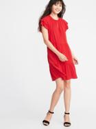 Old Navy Womens High-neck Ruffle-trim Swing Dress For Women Robbie Red Size S