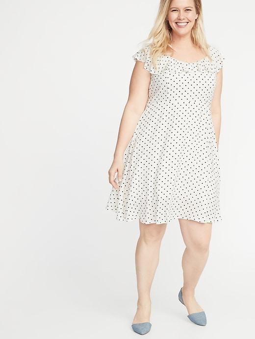 Plus-size Fit & Flare Ruffle-trim Midi Dress
