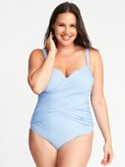 Old Navy Womens Smooth & Slim Plus-size Wrap-front Underwire Swimsuit Cooler Than Blue Size 4x