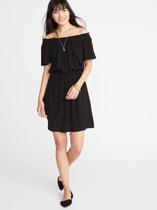 Old Navy Womens Waist-defined Smocked-neck Dress For Women Black Size M