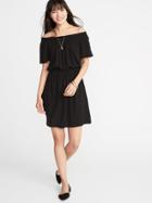 Old Navy Womens Waist-defined Smocked-neck Dress For Women Black Size M