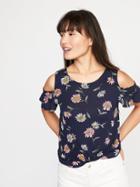 Old Navy Womens High-neck Cold-shoulder Swing Top For Women Navy Floral Size Xxl