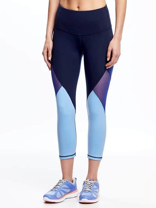 Old Navy High Rise Mesh Trim Compression Crops For Women - Lost At Sea Navy