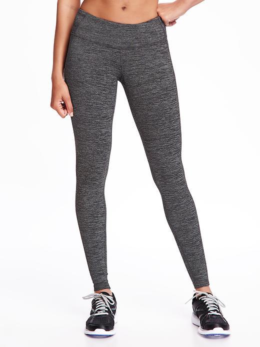 Old Navy Go Dry Mid Rise Melange Compression Legging For Women - Soft Black Stripe