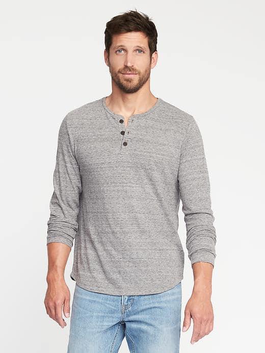 Old Navy Soft Washed Slub Knit Henley For Men - Heather Gray