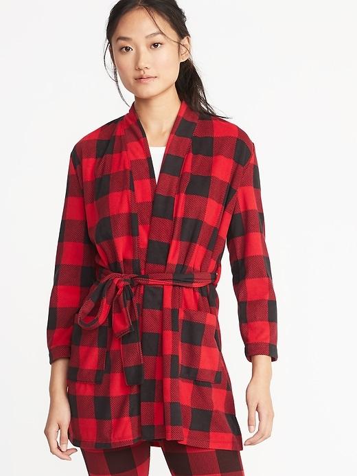 Old Navy Womens Printed Tie-belt Micro-fleece Robe For Women Red Buffalo Check Size Xs/s