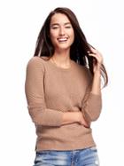 Old Navy Relaxed Textured Crew Neck Pullover For Women - Caramel