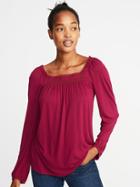 Old Navy Womens Ruffled Lace-yoke Square-neck Blouse For Women Raspberry Twist Size L