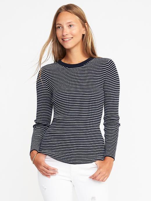 Old Navy Rib Knit Zip Back Sweater For Women - Navy Stripe