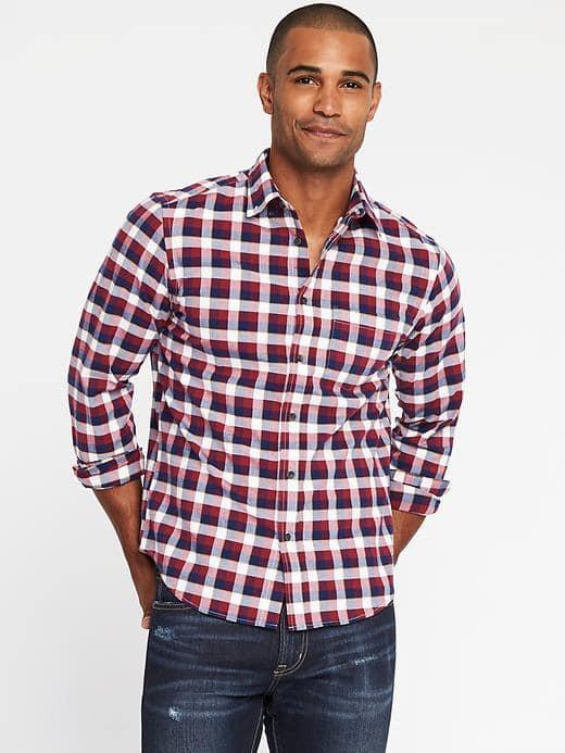 Old Navy Regular Fit Built In Flex Oxford Shirt For Men - Gosh Garnet