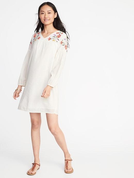 Old Navy Womens Embroidered-yoke Shift Dress For Women Creme De La Creme Size L