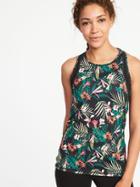 Old Navy Womens High-neck Mesh-trim Racerback Performance Tank For Women Black Floral Size L