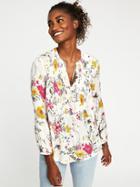 Old Navy Womens Pintuck Swing Blouse For Women White Floral Size L