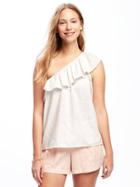 Old Navy One Shoulder Ruffle Trim Blouse For Women - Catch My Drift