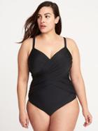 Old Navy Womens Smooth & Slim Plus-size Wrap-front Underwire Swimsuit Ebony Size 3x