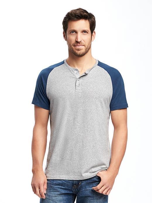 Old Navy Raglan Sleeve Henley For Men - Gray Heather/chicago