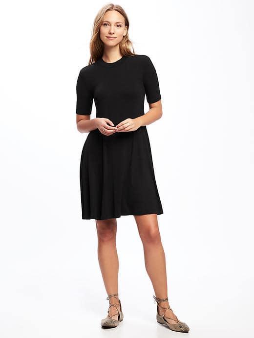 Old Navy Mock Neck Rib Knit Swing Dress For Women - Black