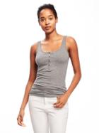 Old Navy First Layer Fitted Henley Tank For Women - Dark Heather Gray