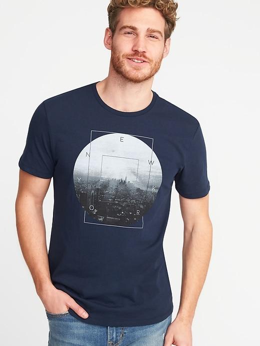 Old Navy Mens Soft-washed Graphic Crew-neck Tee For Men Ink Blue Size L